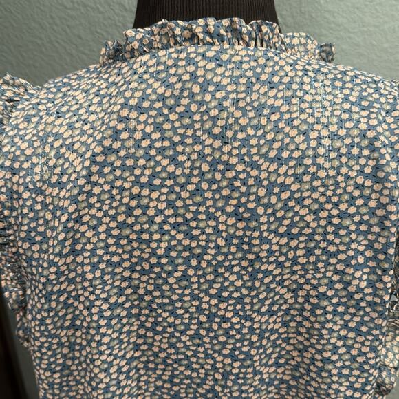 Eliane Rose Blue Floral Metallic Thread Ruffle Blouse NWT L Boho Cottagecore - Picture 4 of 8